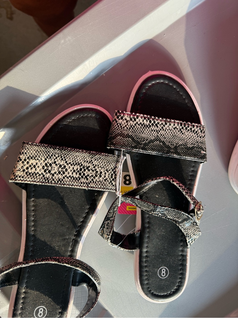 Soda Black & Pink Snake-Print Slide Sandals